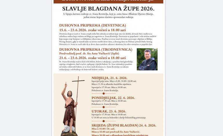 24.06.2026. – Župni blagdan sv. Ivana Krstitelja na Škurinju