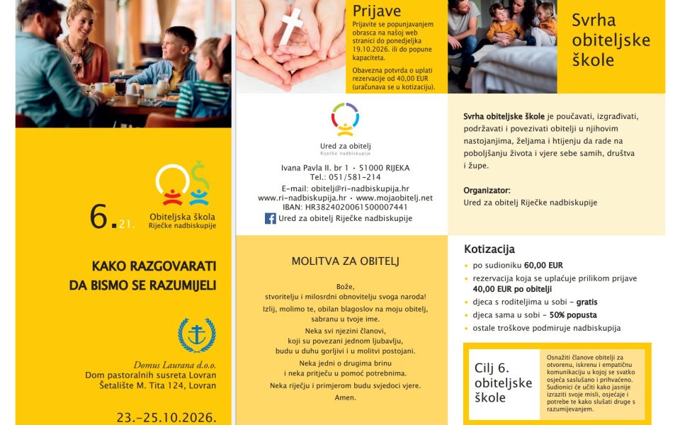 1.-19.10.2026. – Prijave za Obiteljsku školu